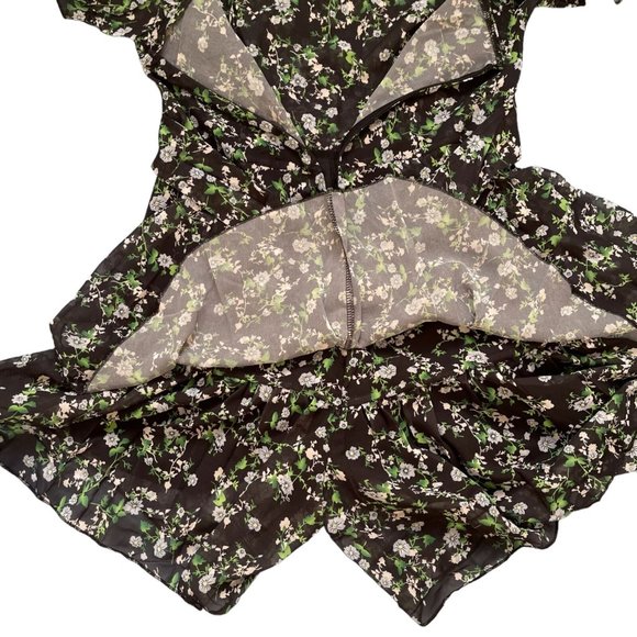 Womens Boho Playsuit Romper Small S Black Green Floral Off The Shoulders Lined - Picture 12 of 16